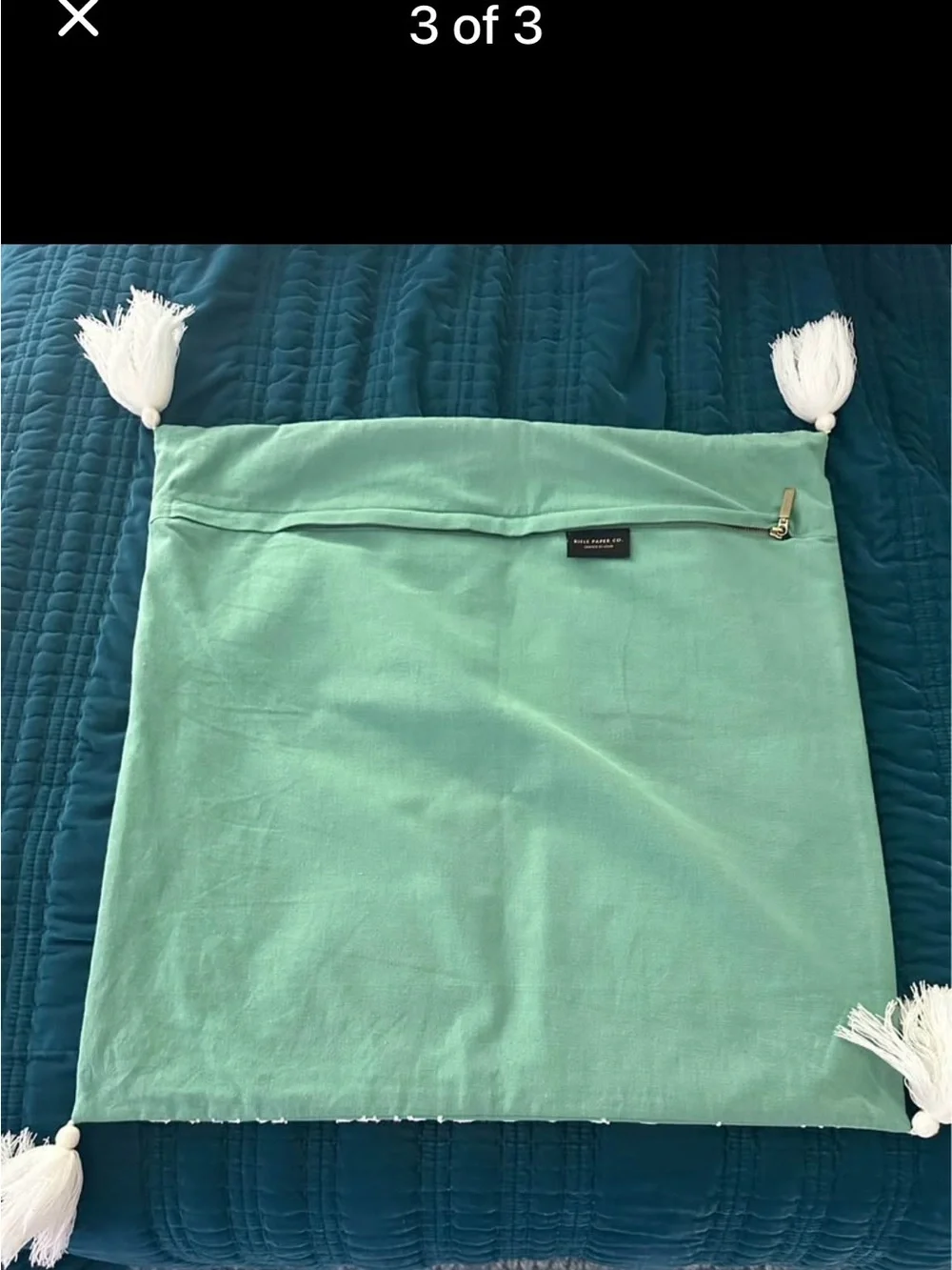 Rifle Paper x Loloi Collection Embroidered Green and White Throw Pillow Cover